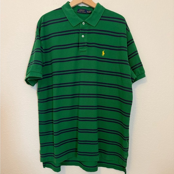 Vintage Polo Ralph Lauren Green Striped Classic Fit Polo - Picture 3 of 6